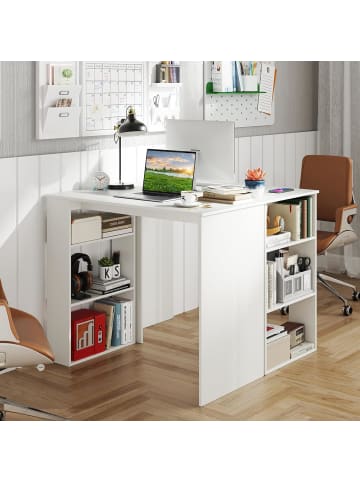 COSTWAY Schreibtisch mit Bücherregal in Weiß