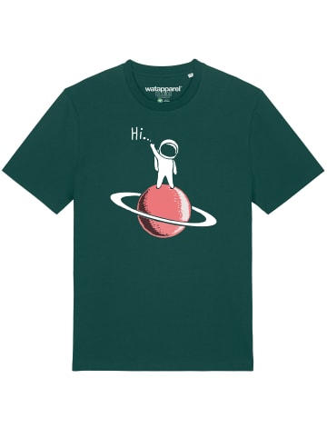 wat? Apparel T-Shirt Astronaut says Hi in Dunkelgrün