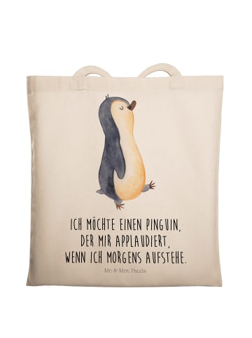 Mr. & Mrs. Panda Baumwollbeutel Pinguin mHerzieren mit Spruch in Creme