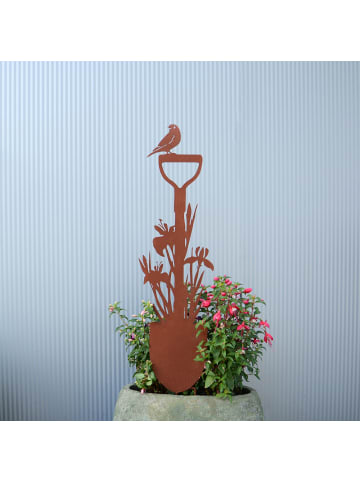 UNUS Gartenstecker Spaten mit Blumen Rostoptik in Braun