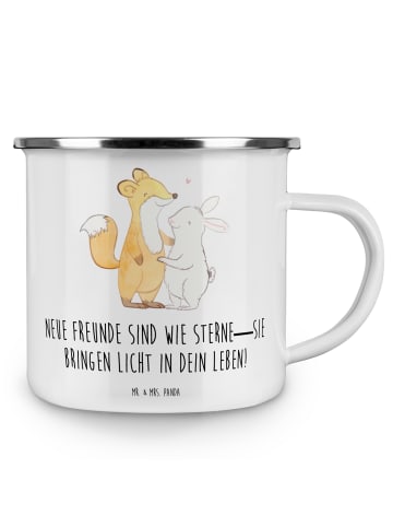 Mr. & Mrs. Panda Emaille Tasse Neue Freunde finden mit Spruch in Weiß