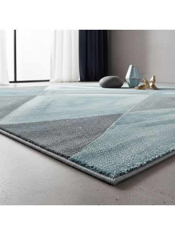 KADIMA DESIGN Teppich Kurzflor Waschbar Geometrisch ANDALO Strapazierfähig OEKO-TEX in Blau
