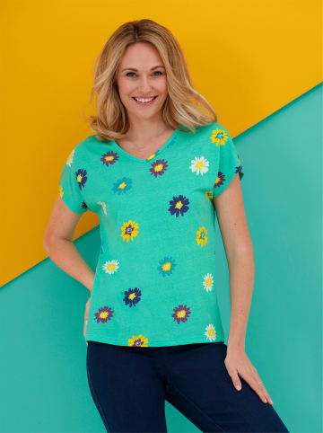 Sieh an! V-Shirt in blaugrün-weiß-bedruckt