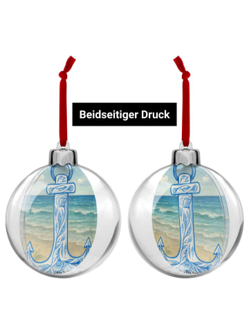 Mr. & Mrs. Panda Weihnachtskugel Anker Blau Design ohne Spruch in Weiß