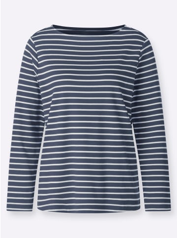 Sieh an! Sweatshirt in rauchblau-ecru-geringelt
