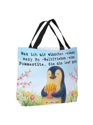 Mr. & Mrs. Panda Tote Bag Pinguin Frühling Pommes Design mit Spruch in Weiß