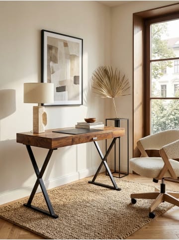 KADIMA DESIGN Schreibtisch | Sheesham/Schwarz, 120x55x78cm, Schublade in Schwarz