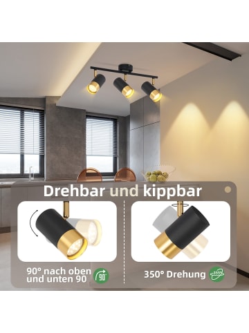 ZMH Deckenleuchte in Schwarzgold 3-flammige GU10 Vintage Flurlampe L 47cm