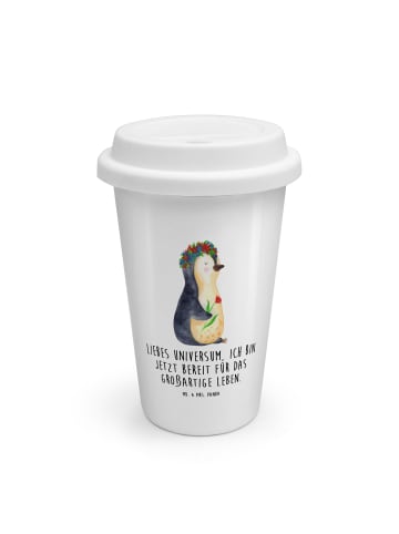Mr. & Mrs. Panda Kaffeebecher Pinguin Blumen mit Spruch in Weiß