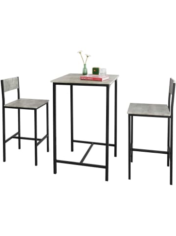 SoBuy Bartisch in Hellgrau und Schwarz - Tisch(B)60 x (H)97 x (T)60cm/Hocker(B)39 x (H)96 x (T)41cm