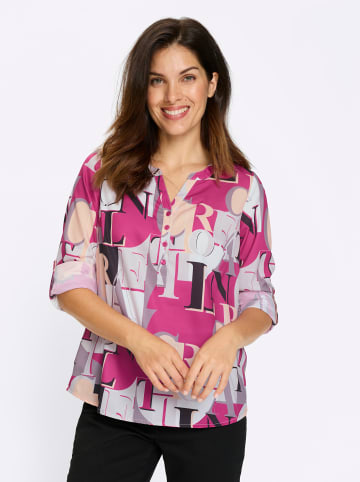 Sieh an! Schlupfbluse in fuchsia-hellgrau-bedruckt