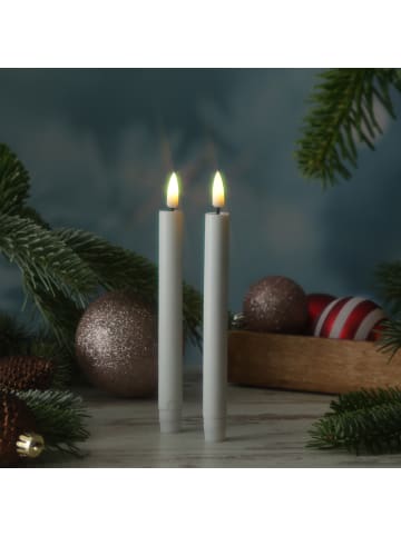 Deluxe Homeart 2x LED Mini Stabkerzen Mia Tafelkerzen Echtwachs H: 14cm in weiß
