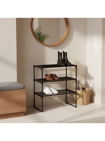 relaxdays Schuhregal "3 Ebenen" in Schwarz - (B)42,5 x (H)55 x (T)30 cm