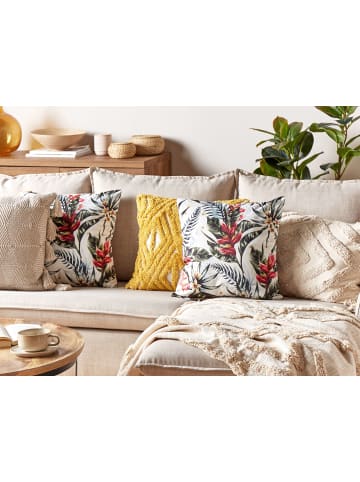 Beliani Dekokissen EDELWEISS in Bunt/Weiß/Grün - (W) 45 x (H) 10 x (L) 45 cm