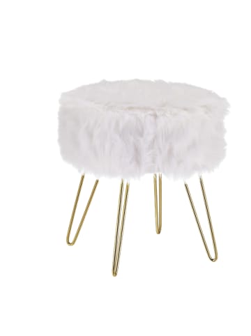 relaxdays Fellhocker in Weiß/Gold - (H)40 x Ø 38 cm