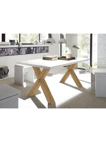 58 aufm Kessel ESSTISCH ausziehbar Eike 1 160 x 90 x 75 Esszimmertisch Asteiche/Weiß Matt Lack