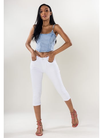 Nina Carter Capri Jeans Shorts Stretch Skinny 3/4 Bermuda Kurze Hose Weich in Weiß