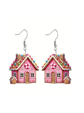 Adeliás Weihnachtsschmuck Ohrringe Ohrhänger Lebkuchenhaus aus Acryl in bunt
