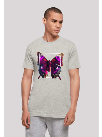 F4NT4STIC T-Shirt Pink Schmetterling TEE UNISEX in grau meliert