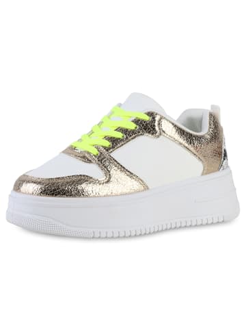 VAN HILL Plateau Sneaker Michelle in Weiss Gold Snake