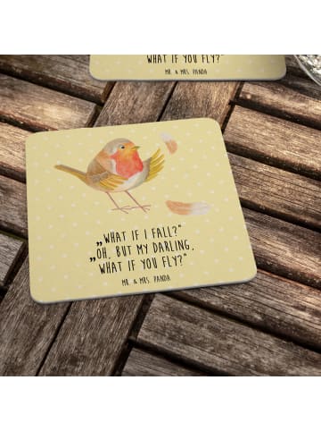 Mr. & Mrs. Panda Tischuntersetzer Rotkehlchen Federn mit Spruch in Gelb Pastell