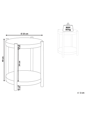 Beliani Beistelltisch CONNELL in Braun - (W) 40 x (H) 49 x (L) 40 cm