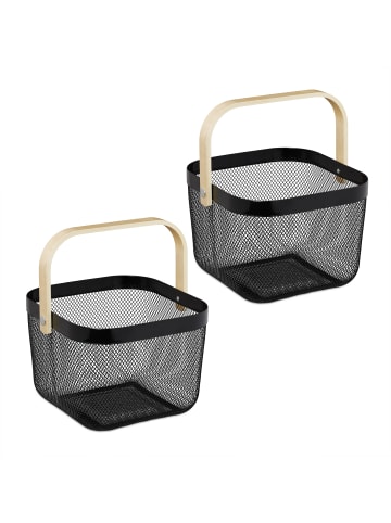 relaxdays 2 x Drahtkorb in Schwarz/ Natur - (B)26 x (H)17,5 x (T)24 cm