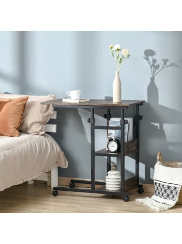 HOMCOM Beistelltisch-80L x 40B x 82H cm-Braun