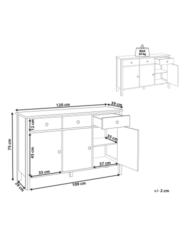 Beliani Sideboard OLATE in Schwarz/Gold - (W) 120 x (H) 75 x (L) 39 cm