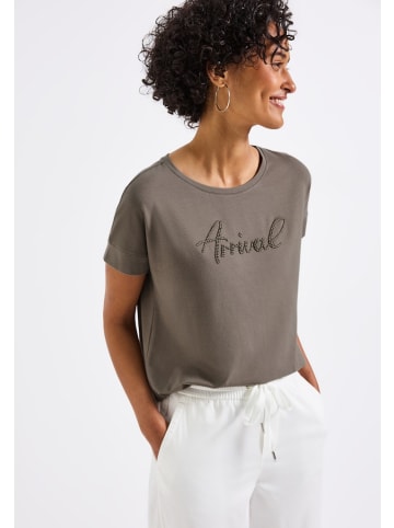 Street One Shirt mit Wording-Stickerei in Braun