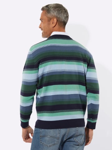 Sieh an! Rundhalspullover in moos-salbei-geringelt