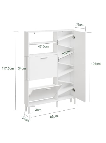 SoBuy Schuhschrank in Reinweiß - (W) 14 x (H) 117.5 x (L) 83 cm
