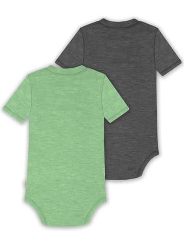 Normani Outdoor Sports 2x Baby Merino Kurzarmbody in Grün/Anthrazit