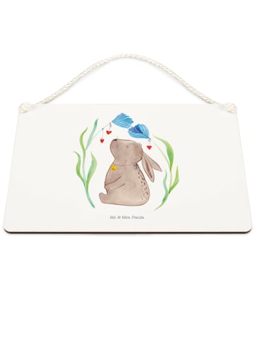 Mr. & Mrs. Panda Schild Hase Blume ohne Spruch in Weiß