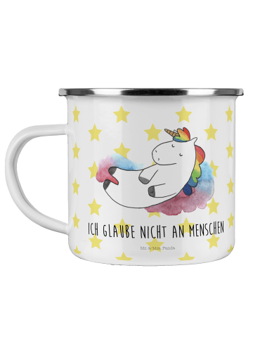 Mr. & Mrs. Panda Camping Emaille Tasse Einhorn Wolke 7 mit Spruch in Weiß