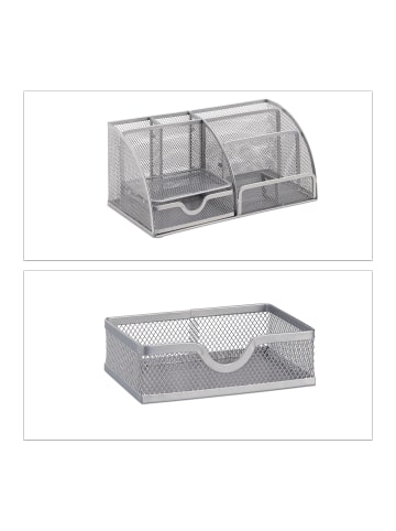 relaxdays Schreibtischorganizer in Silber - (B)27,5 x (H)12,5 x (T)14 cm