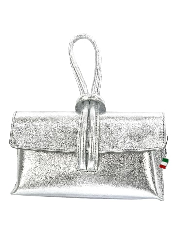 Florence Florence Abendtasche, Umhängetasche Leder silber ca. 23cm