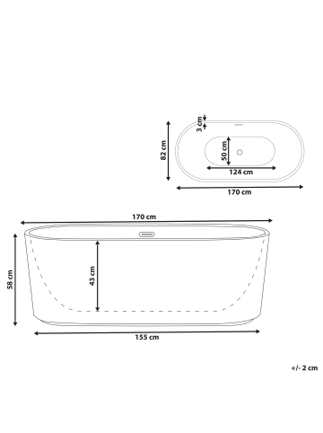 Beliani Freistehende Badewannen GOCTA in Weiß - (W) 82 x (H) 58 x (L) 170 cm