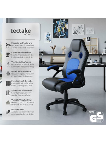 tectake Bürostuhl Tyson Belastbarkeit 120 kg, schwarz/blau