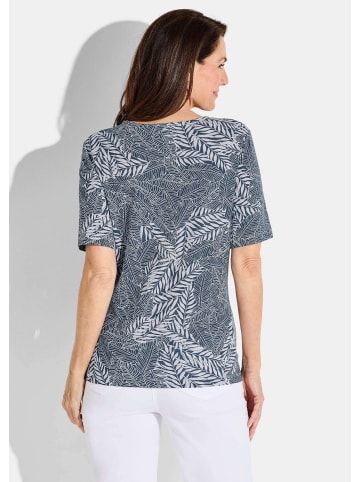 GOLDNER Blusenshirt mit Blättermuster in marine / weiß