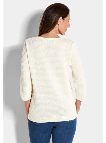 GOLDNER Kurzgröße:  Strickpullover Halbarm Baumwollpullover mit Struktur in cremeweiß