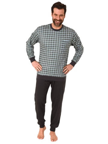NORMANN Pyjama Schlafanzug Bündchen Karo - 68031 in dunkelgrau