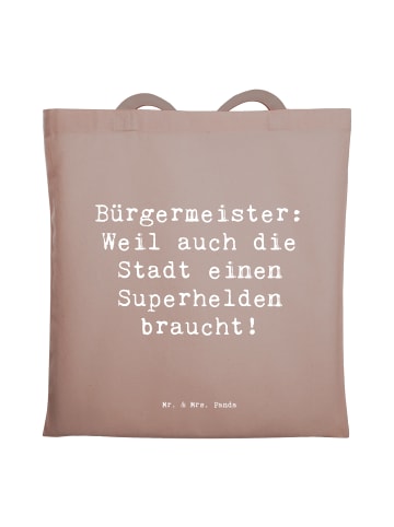 Mr. & Mrs. Panda Tragetasche Spruch Bürgermeister Superheld mit ... in Braun Pastell