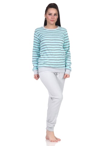 NORMANN Frottee Schlafanzug Pyjama Bündchen - 67861 in aqua