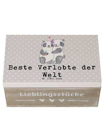 Mr. & Mrs. Panda Holzkiste Panda Beste Verlobte der Welt mit Spruch in Grau Pastell