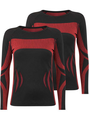 normani 2 x Thermooberteil Langarm Shirt Skiunterwäsche Unisex in Schwarz/Rot