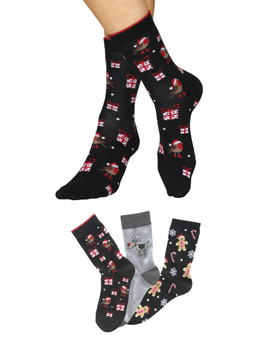 H.I.S Socken in 2x schwarz-gemustert, 1x grau-gemustert