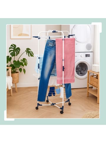 relaxdays Turmwäscheständer in Weiß/ Blau - (B)70 x (H)135 x (T)70 cm
