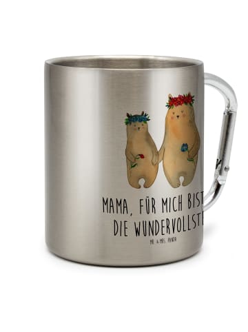 Mr. & Mrs. Panda Thermobecher Bären mit Blumenkranz mit Spruch in Silber