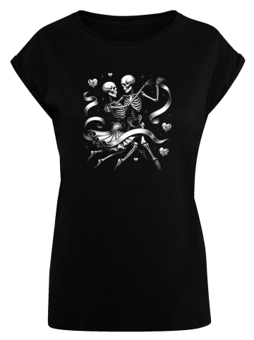 F4NT4STIC Extended Shoulder T-Shirt Skelettpaar tanzt mit Band in schwarz